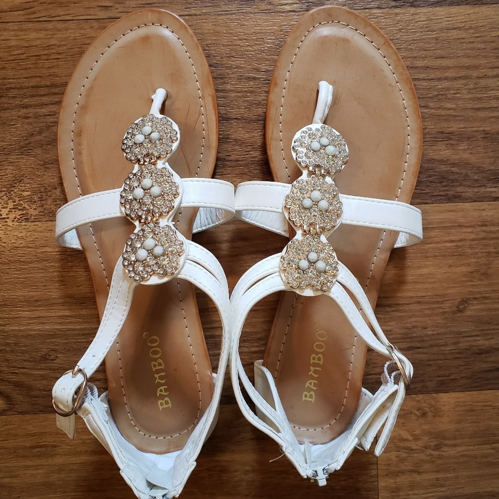 Bamboo  sandles with gold deco (brand new)